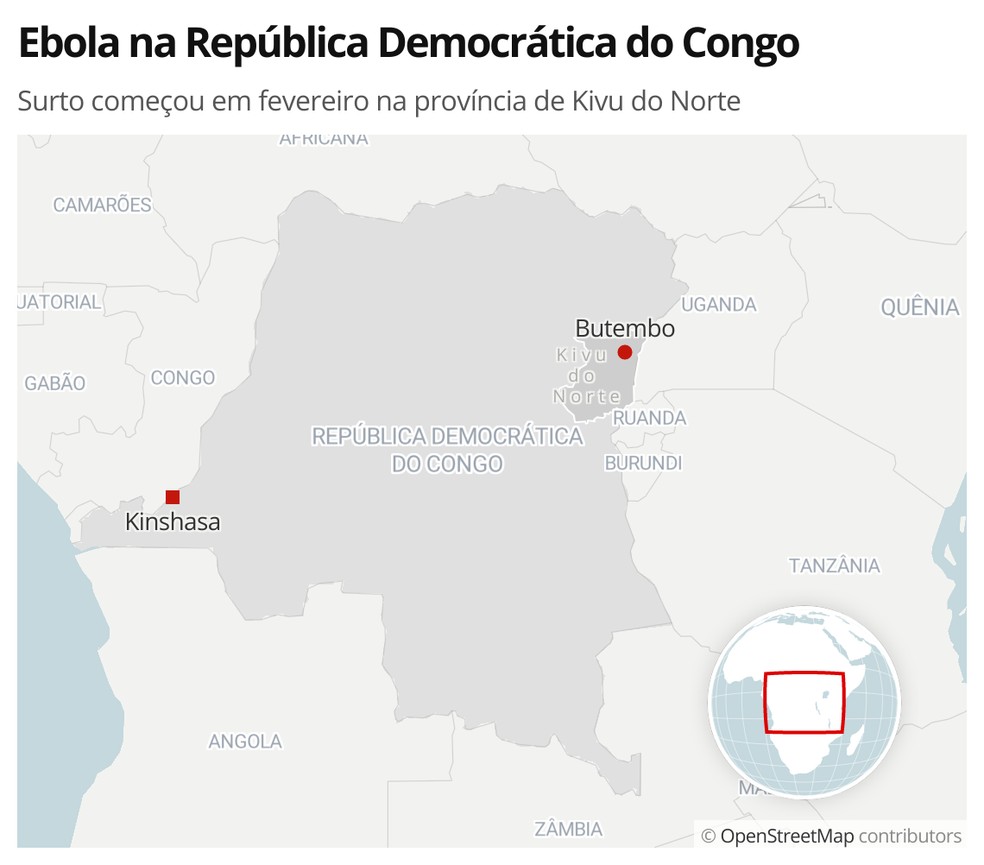 Ebola na República Democrática do Congo: 12º surto começou em fevereiro na província de Kivu do Norte — Foto: G1