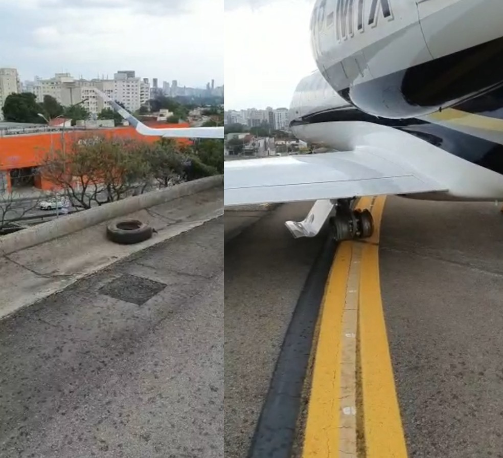 Pneu que teria se soltado da aeronave.  — Foto: Reprodução.