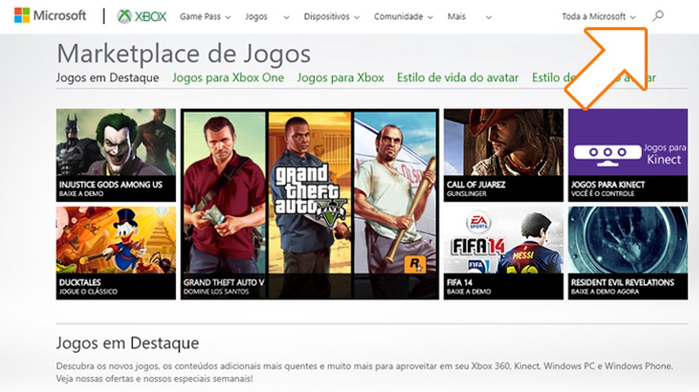 Clique na lupa no canto superior direito da Xbox Live Marketplace para buscar por PES 2020 — Foto: Reprodução/Rafael Monteiro