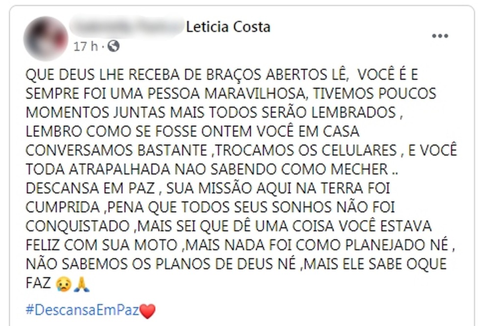Amigos postaram homenagens à jovem que morreu no acidente em Jaú nas redes sociais — Foto: Facebook/Reprodução