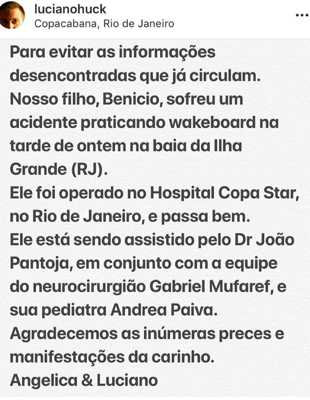 Luciano Huck se manifesta nas redes (Foto: Reprodução/Instagram) Luciano Huck se manifesta nas redes (Foto: Reprodução/Instagram)