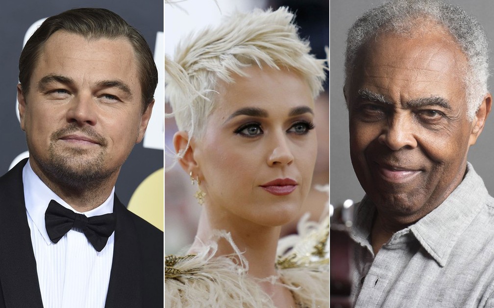 Leonardo DiCaprio, Katy Perry, Gilberto Gil e outros artistas mandam carta aberta a Joe Biden, presidente dos Estados Unidos, para pedir que recuse acordo ambiental com Brasil — Foto: Jordan Strauss/Invision/AP; Eduardo Munoz/Reuters; Gerard Giaume/Divulgação — Foto: Jordan Strauss/AP; Eduardo Munoz/Reuters; Gerard Giaume/Divulgação