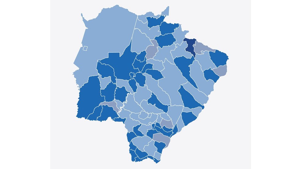 Mapa de distribuição de votos em Mato Grosso do Sul.  — Foto: Reprodução