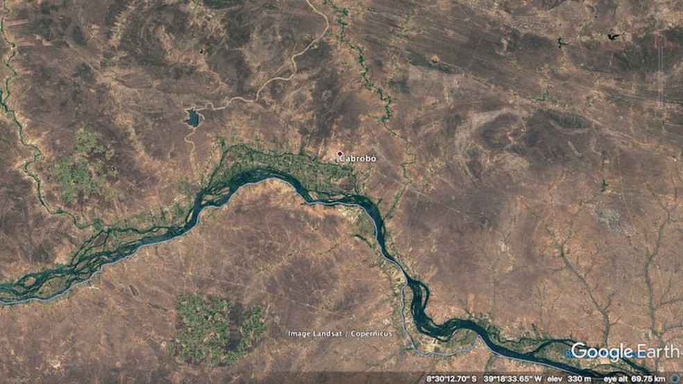 Imagem de satélite mostra núcleo de desertificação em Gilbués (PI), um dos principais no Semiárido brasileiro — Foto: Reprodução/Google