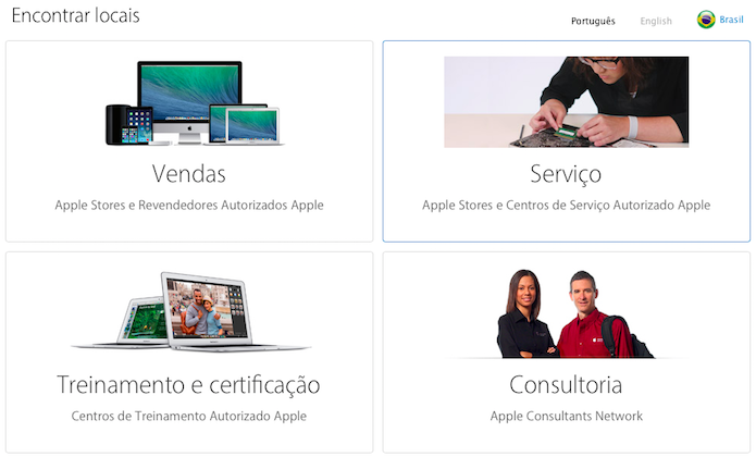 Página de busca de assistências da Apple (Foto: Reprodução/Helito Bijora) 