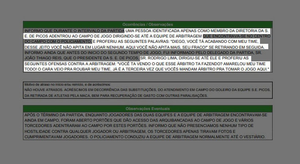 Súmula Picos x Flamengo-PI — Foto: Reprodução/FFP