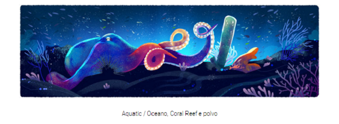 Recifes e polvos representaram o bioma marinho no doodle do Dia da Terra 2016 (Reprodução/Carol Danelli)