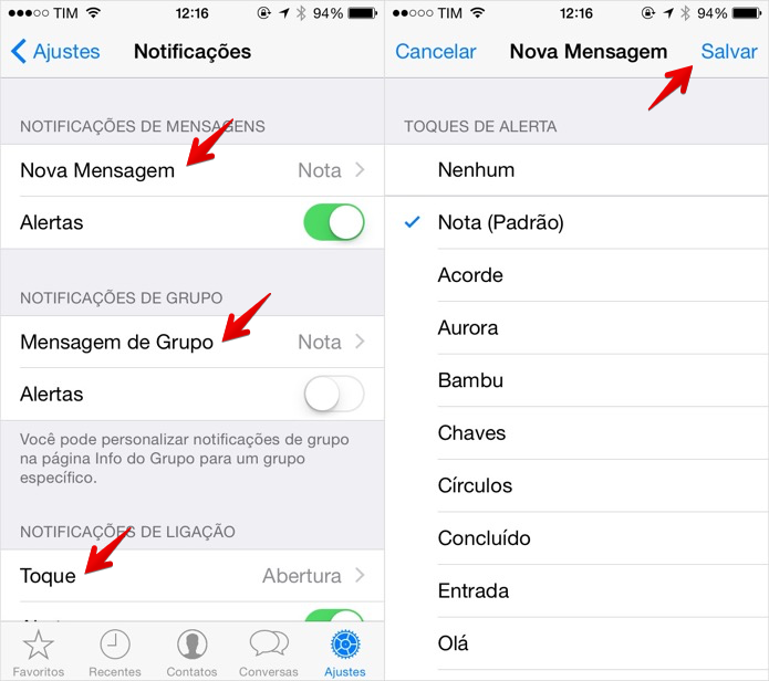 Personalizando os toques de notifica??es do WhatsApp para iPhone (Foto: Reprodu??o/Helito Bijora)