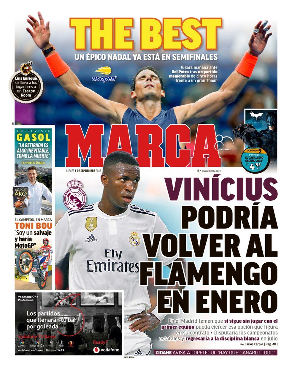 Manchete do Marca destaca situaÃ§Ã£o de Vinicius Junior no Real Madrid (Foto: DivulgaÃ§Ã£o)