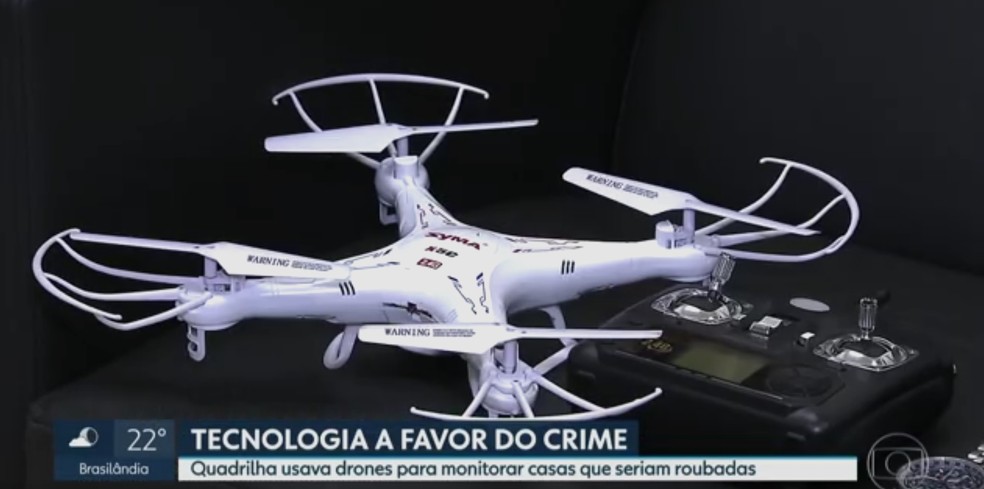 Drone apreendido pela Polícia Civil com quadrilha especializada em furtos (Foto: Reprodução/TV Globo)