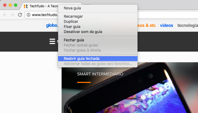 Usando o menu contextual no Google Chrome (Foto: Reprodução/André Sugai)