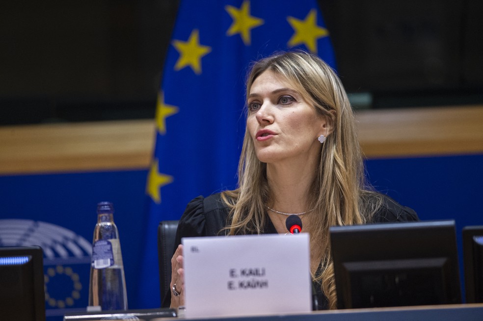 Foto de arquivo de 7 de dezembro de 2022 mostra a vice-presidente do Parlamento Europeu, Eva Kaili, durante cerimônia. Ela seria uma das pessoas presa preventivamente em investigação de corrupção. — Foto: Eric Vida;/European Parliament/AFP