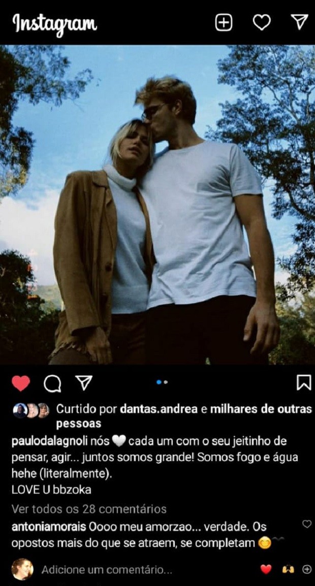 Antonia Morais e Paulo Dalagnoli trocam declarações em rede social (Foto: Reprodução/Instagram)