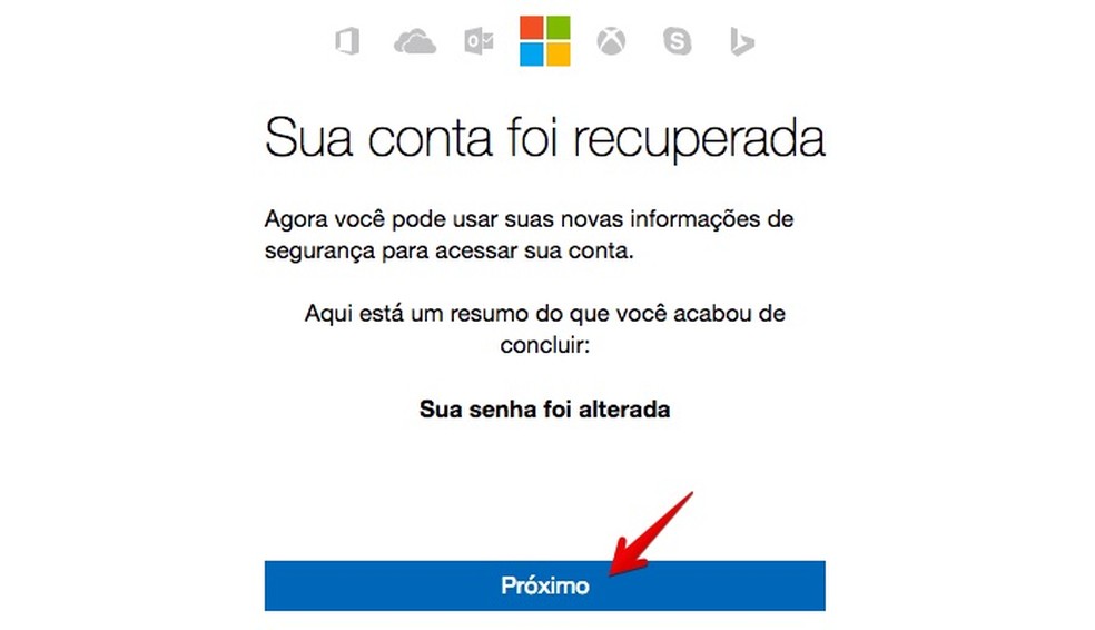 Conta Microsoft recuperada com sucesso (Foto: Reprodução/Helito Bijora)
