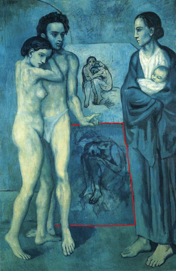 A figura da mulher encolhida também está presente na pintura 