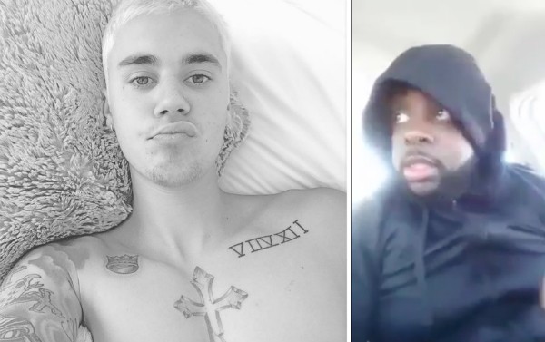 O cantor Justin Bieber e o homem que alega ser seu agressor (Foto: Instagram/YouTube)