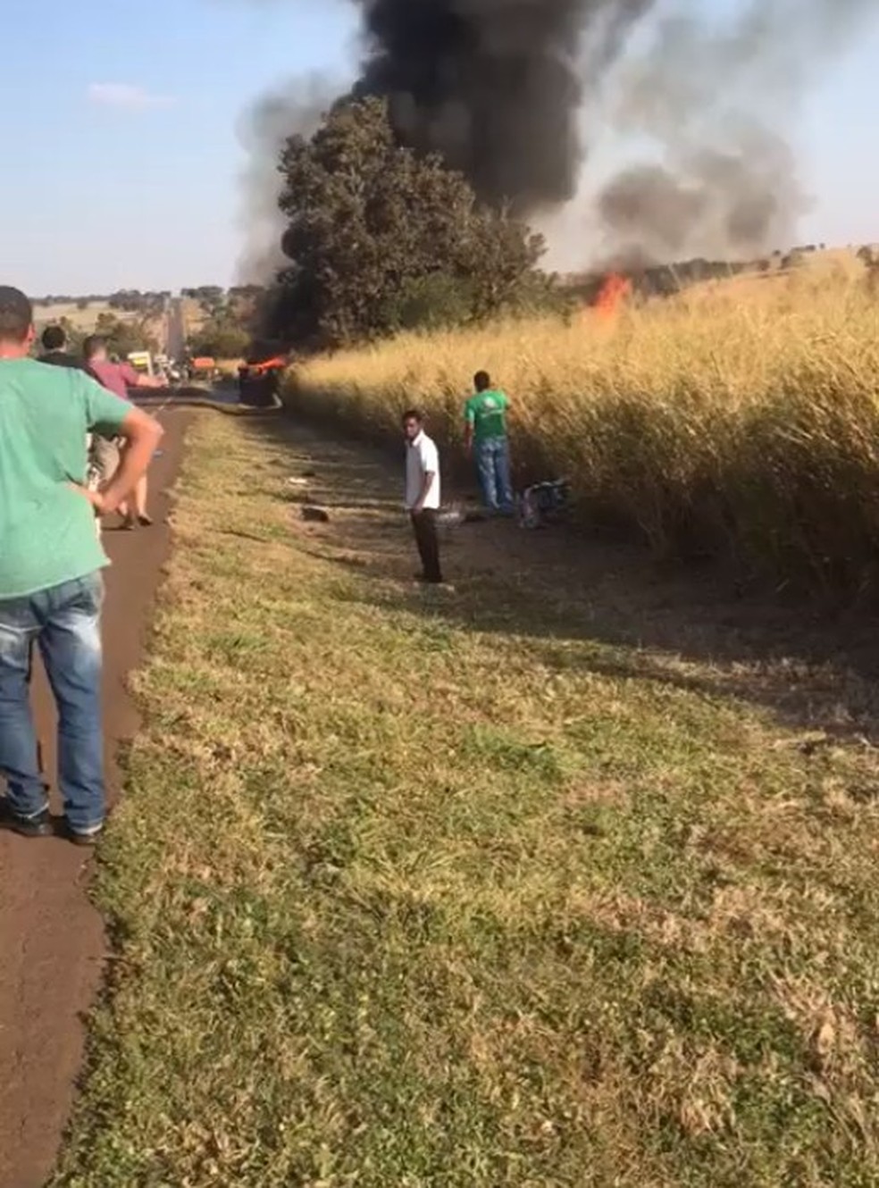 Acidente na BR-163 deixa duas mortes e fogo em vegetação — Foto: Alvorada Informa