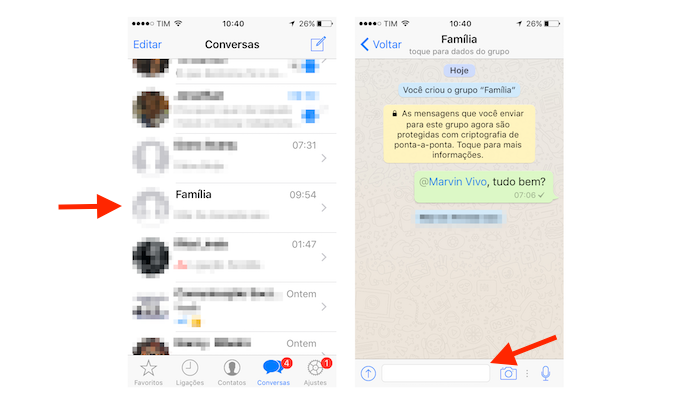 Acesso à tela de composição de mensagens em grupo do WhatsApp para iPhone (Foto: Reprodução/Marvin Costa)