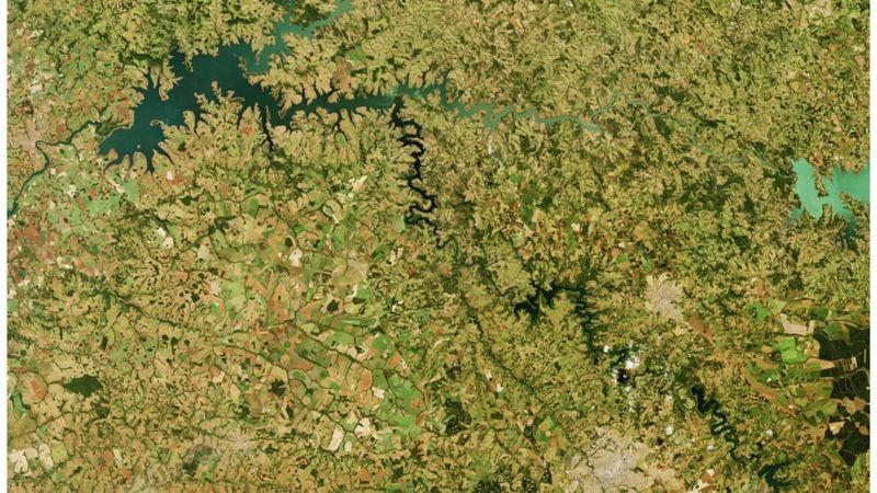 Imagem em alta resolução do entorno do Lago das Brisas (MG) registrada em 12 de junho de 2019 pelo instrumento Operational Land Imager (OLI), do satélite Landsat 8 (Foto: Nasa)