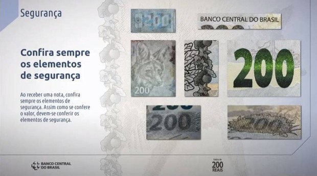 Elementos de segurança da cédula de R$ 200 (Foto: Banco Central)