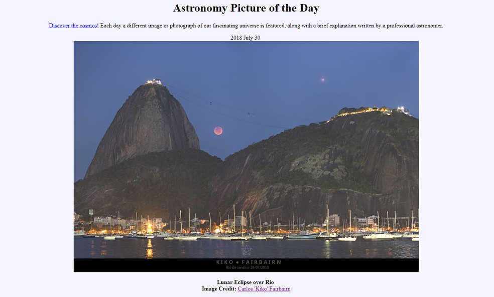 Nasa destaca foto de eclipse lunar feita por fotógrafo brasileiro (Foto: Nasa)