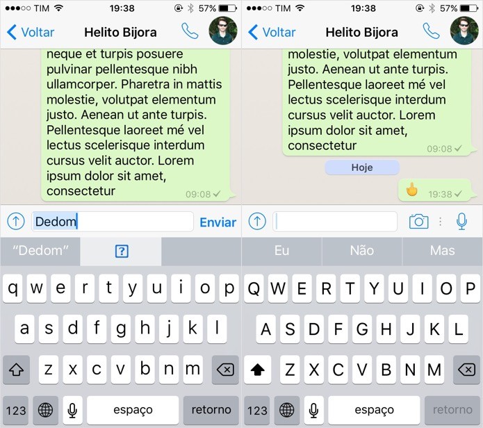 Enviando o emoji 'dedo do meio' no WhatsApp para iOS (Foto: Reprodução/Helito Bijora)