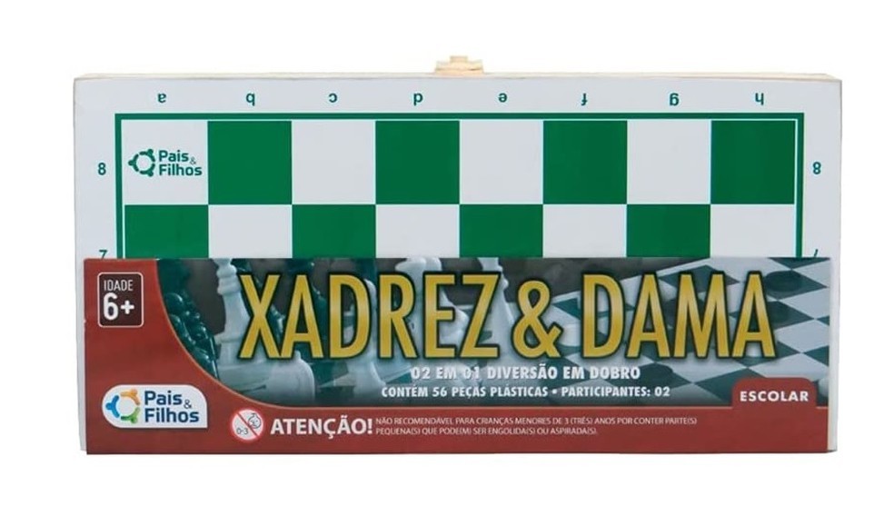 O conjunto de xadrez e damas inclui um tabuleiro dobrável para guardar as peças (Foto: Divulgação/Amazon)