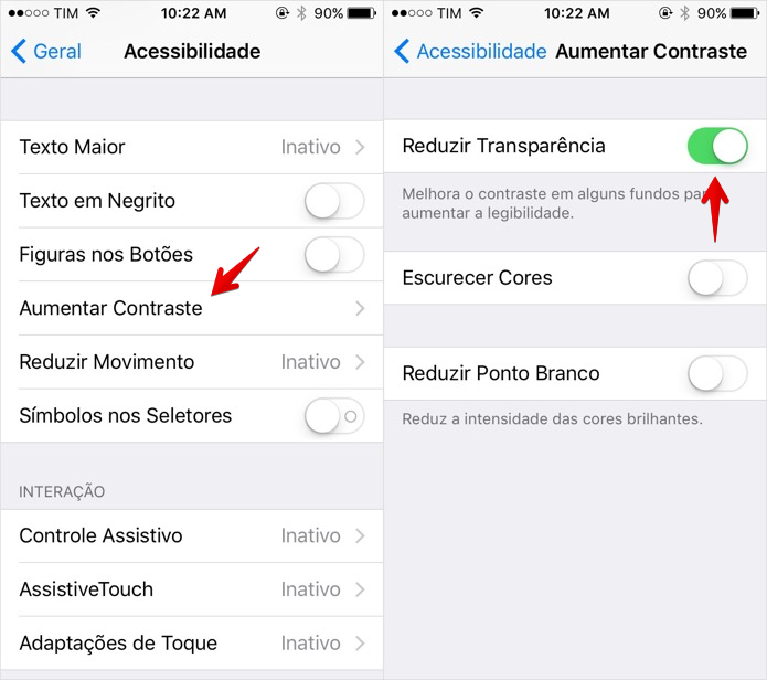 Desativando as transparências do iOS (Foto: Reprodução/Helito Bijora) 