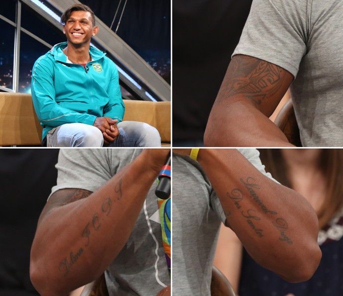 Isaquias Queiroz mostra as suas tatuagens  (Foto: Carol Caminha/Gshow)