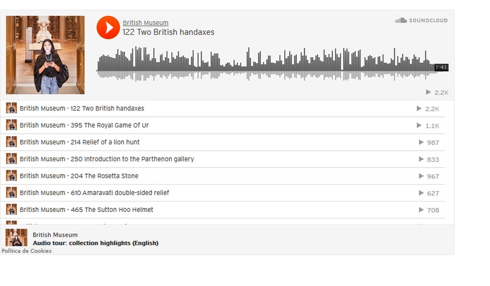O público pode fazer um áudio tour no Museu Britânico — Foto: Reprodução: Barbara Ablas