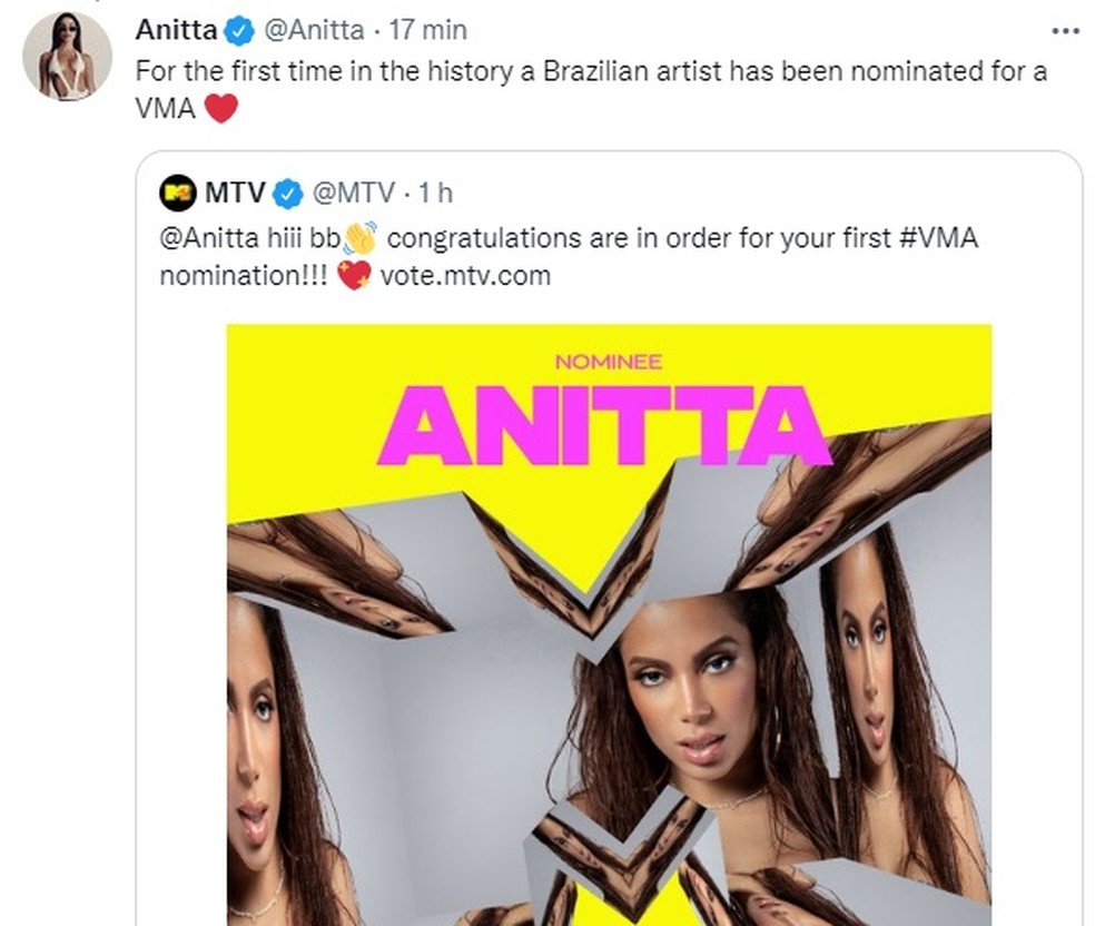 Anitta é indicada ao VMA 2022 com hit "Envolver" | Música | Glamour
