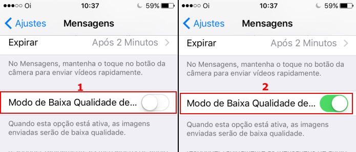 Ativando o modo de baixa qualidade de imagem do iMessage no iOS 10 (Foto: Reprodução/Edivaldo Brito)