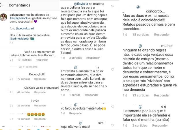 Internautas cobram posicionamento de Caio Paduan na rede social do ator (Foto: Reprodução/Instagram)