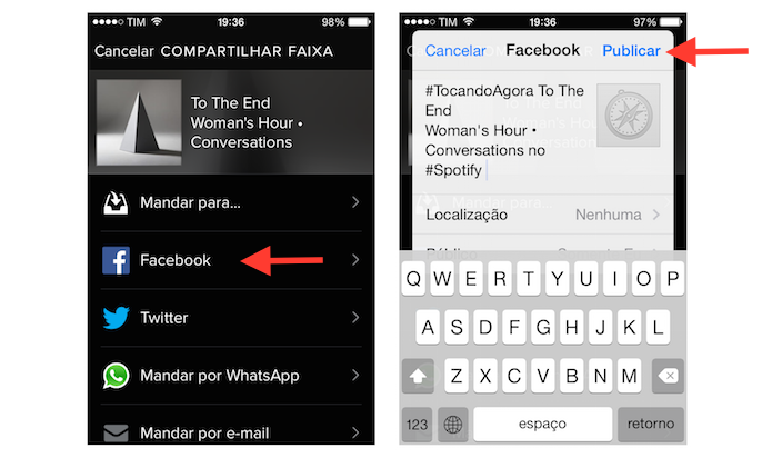 Compartilhando uma música do Spotify com o Facebook (Foto: Reprodução/Marvin Costa)