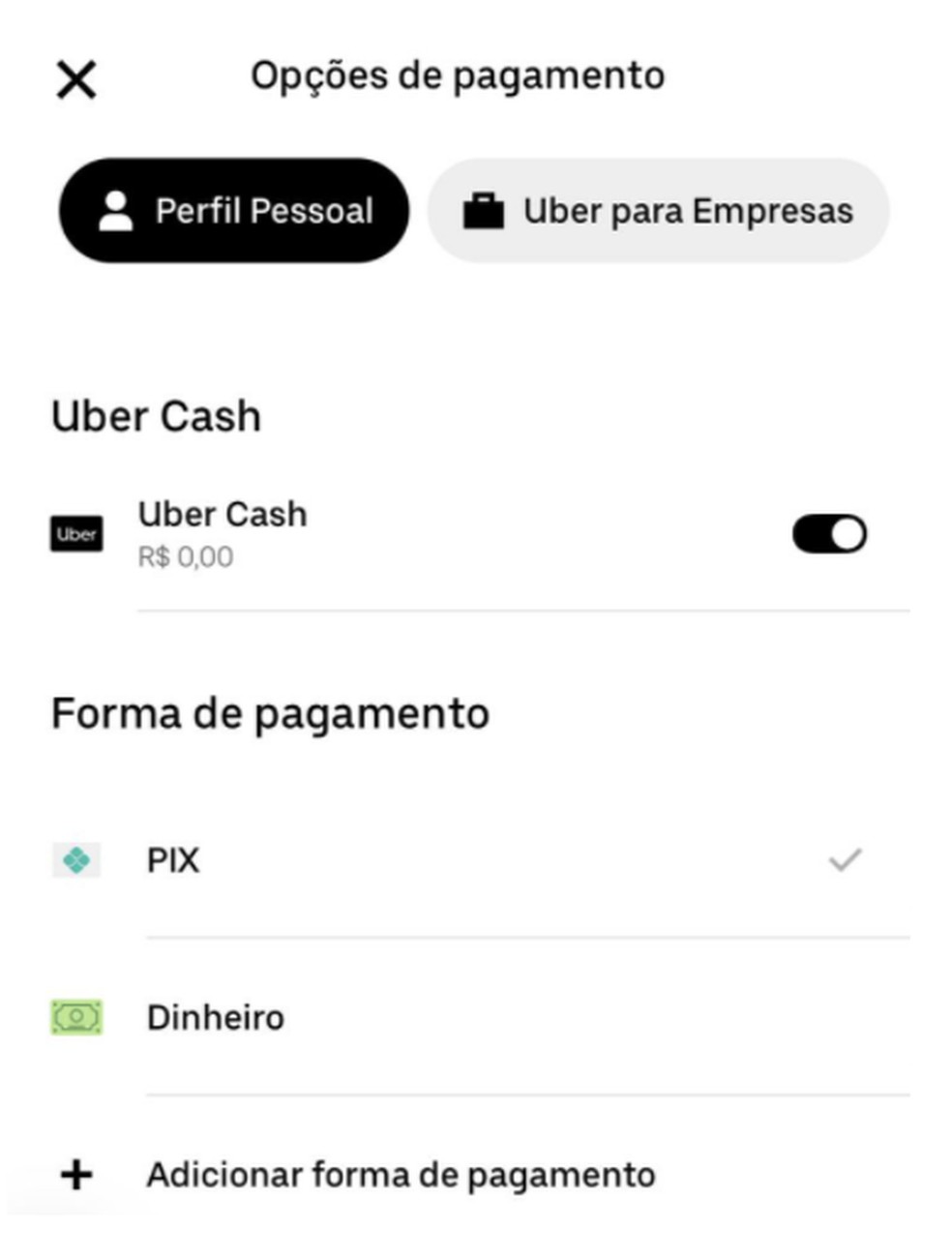 Opção de pagamento via PIX é liberado para todo o Brasil — Foto: Divulgação/Uber
