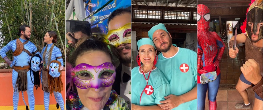 Avatar, enfermeiros e Homem-Aranha: veja fantasias usadas por Fátima Bernardes e Túlio Gadêlha no Carnaval