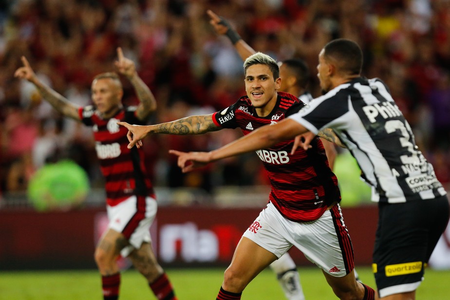 Pedro comemora na partida contra o Santos, pelo Brasileiro
