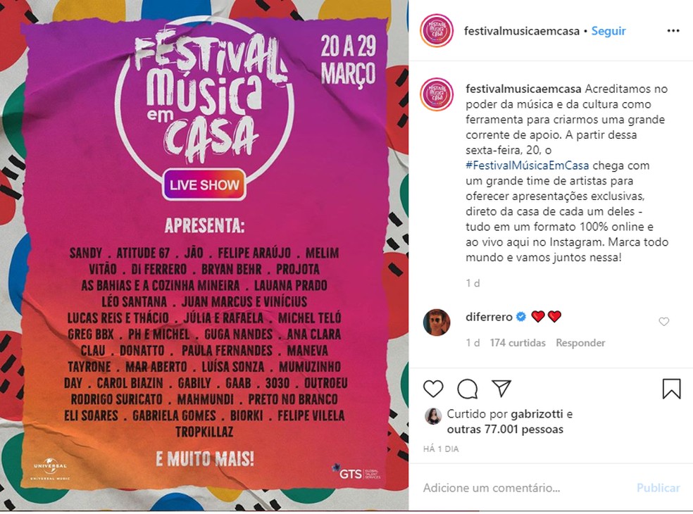O Festival Música em Casa conta com nomes de peso da música brasileira em apresentações de 30 minutos — Foto: Reprodução/Guilherme Ramos