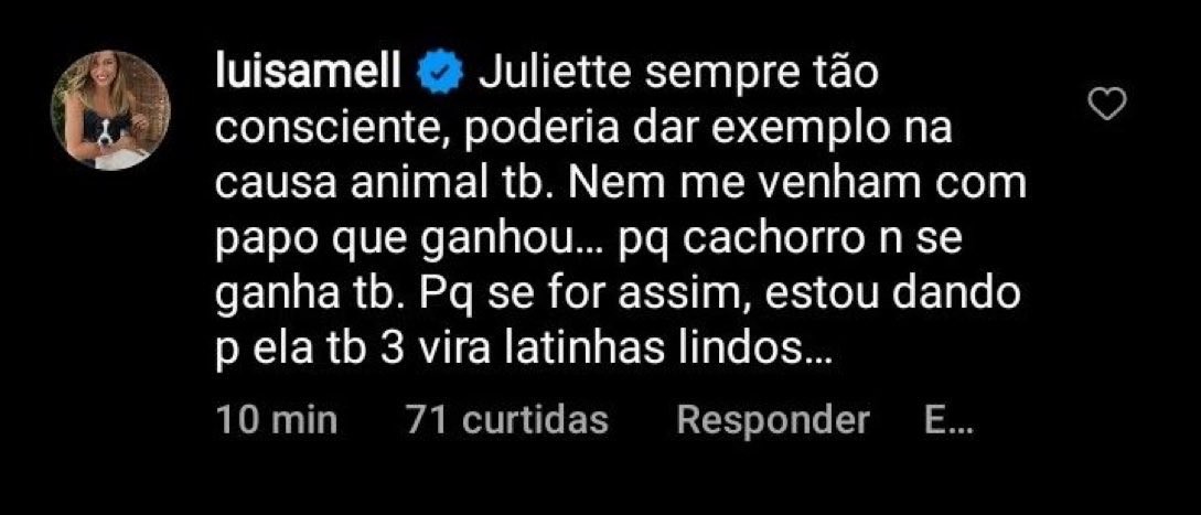 Luísa Mell critica Juliette após mostrar novos integrantes da família nas redes (Foto: Reprodução / Instagram)
