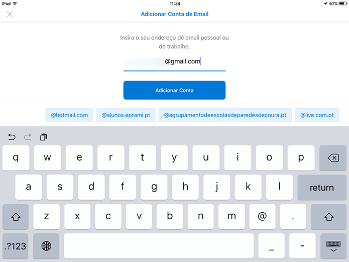 Digite seu endereço do Gmail para sincronizá-lo no Outlook para iOS (Foto: Reprodução/Elson de Souza)