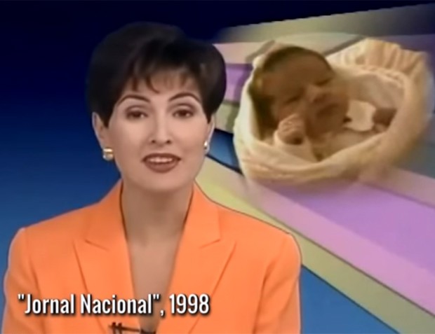 Nascimento de Sasha contou com reportagem especial no Jornal Nacional de 1998 (Foto: Reprodução/TV Globo)