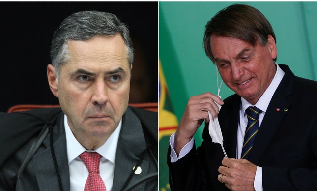 O presidente do Tribunal Superior Eleitoral (TSE), Luís Roberto Barroso (à esq.), desafiou Jair Bolsonaro a apresentar evidências de fraudes na urna eletrônica na disputa de 2018