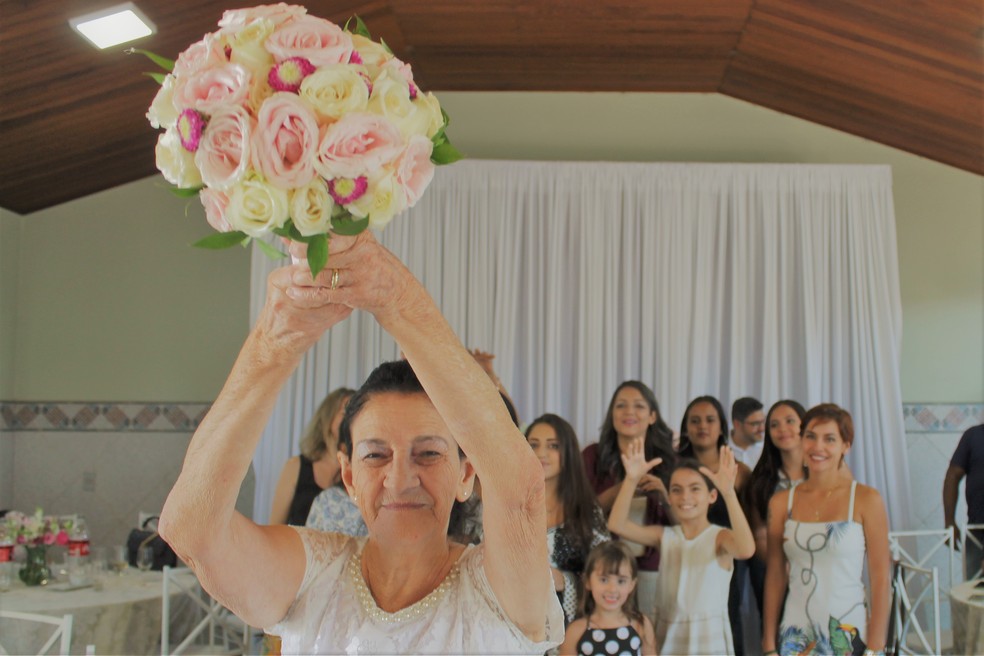 Casamento dos idosos reuniu familiares em Sorocaba — Foto: Arquivo pessoal/Thais Corrêa