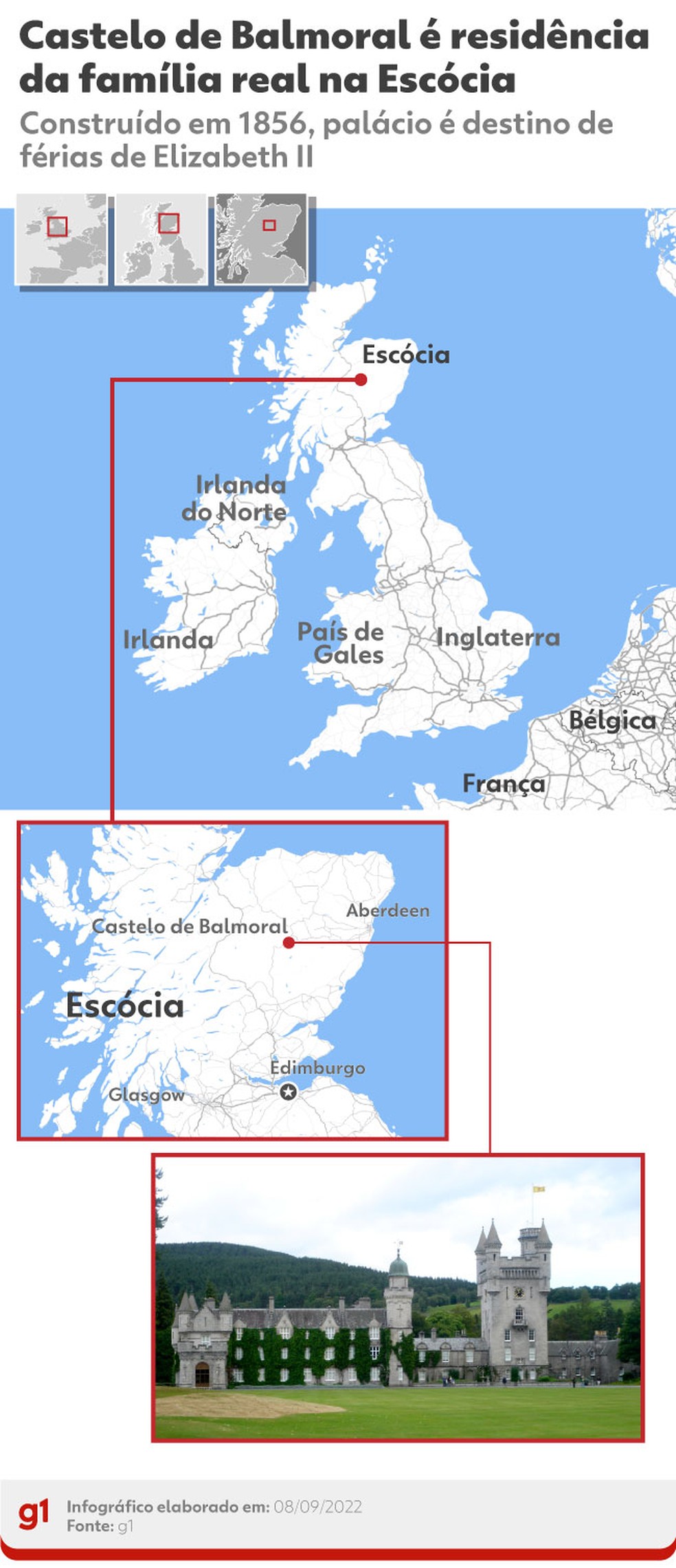 Mapa mostra onde fica o Palácio de Balmoral — Foto: g1