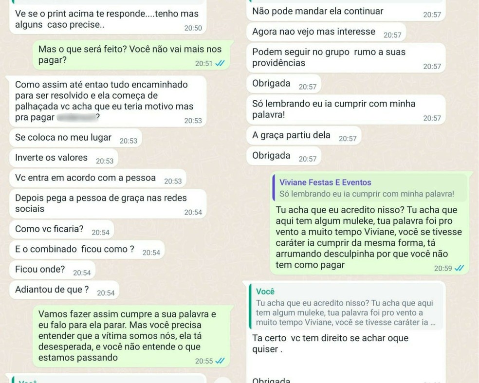 Assessora de eventos disse que 'não tinha mais interesse' em ressarcir casal após publicações nas redes sociais — Foto: Reprodução