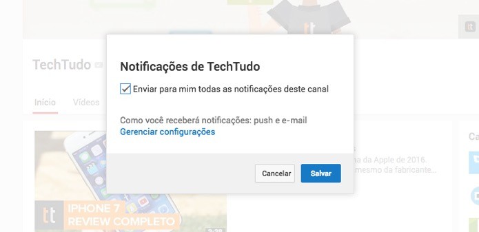 Sistema de notificações do YouTube (Foto: Reprodução/André Sugai)