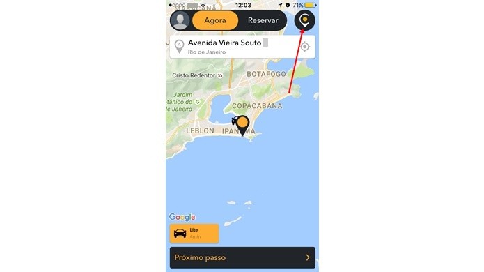 Procurar símbolo do Cabify na tela inicial do app