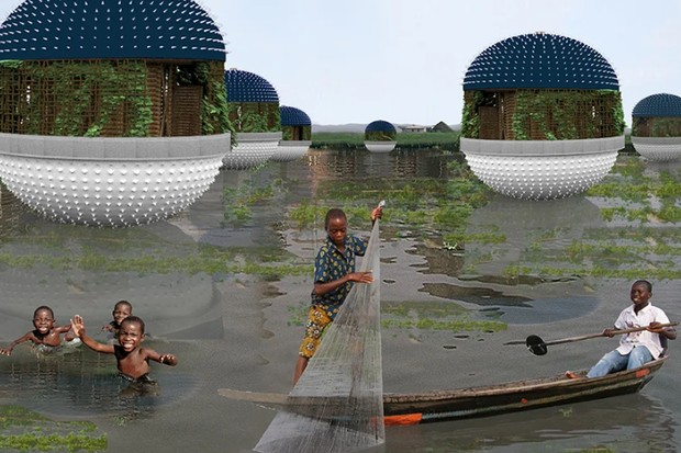 Casas sustentáveis em formato de baiacu se adaptam ao nível do mar (Foto: Divulgação)