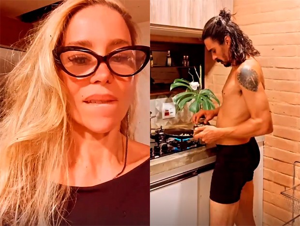Danielle Winits fez alguns vídeos do marido, André Gonçalves, cozinhando de cueca (Foto: Reprodução/Instagram)