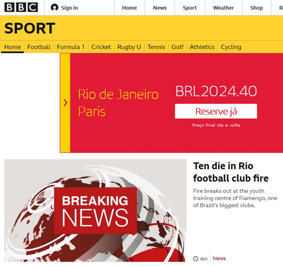 BBC repercute inc&Atilde;&ordf;ndio no Ninho do Urubu &acirc;?? Foto: BBC reprodu&Atilde;&sect;&Atilde;&pound;o